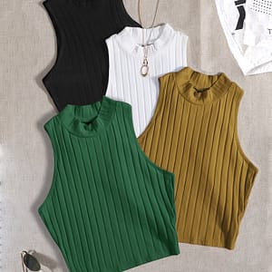 Four-piece Tank Top Set, Sleeveless Solid Crop Tank Top For Summer & Spring, Women’s Clothing Clothing Shop Online at Dubai Trades