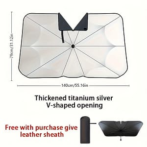 Front Windshield Sun Shade – Reflective Umbrella For Car With Uv And Heat – Rearview Mirror – Iron Material With Hook & Loop Closure – Upf 50+ Sunshade Protector Automotive Shop Online at Dubai Trades