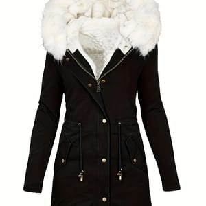 Fur Hood Drawstring Parka Coat, Zip Up Button Front Pocket Thermal Overcoat, Women’s Clothing Clothing Shop Online at Dubai Trades