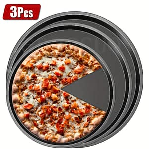 Gddgcuo 3-piece Round Carbon Steel Pizza Pans Set, Oven-safe Baking Trays, Induction Stovetop Compatible, And Homemade Pizzas, New Year Kitchen Essential – Deep Gray Bakeware Shop Online at Dubai Trades