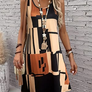 Geo Neck Dress, Vacation Sleeveless Dress For , Women’s Clothing Clothing Shop Online at Dubai Trades