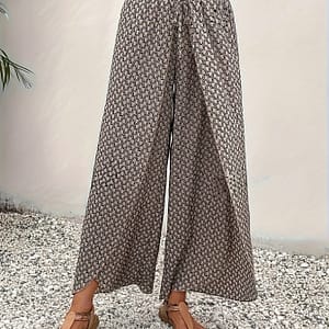Geometrical Pattern Print Wide Leg Pants, Elegant Drawstring Shirred Waist Split Thigh Loose Pants For , Women’s Clothing Clothing Shop Online at Dubai Trades