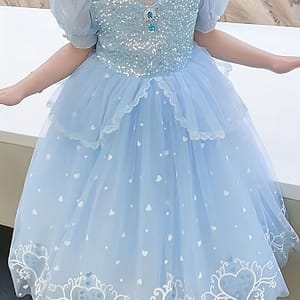 Girls Cute & Elegant Allover Snowflakes Pattern Short Sleeve Sequin Decor Artificial Jewel Decor Peplum Mesh Princess Dress, Girls Dress Up Clothes Clothing Shop Online at Dubai Trades