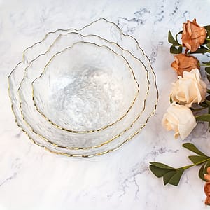 Gold- Transparent Salad Bowl Set Of 3 With Hammer Pattern Irregular Bowl Large Dessert Bowl Iceberg Bowl Bowls Shop Online at Dubai Trades