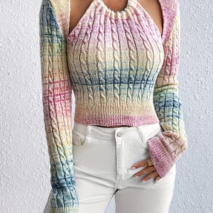 Gradient Cable Knit Sweater, Casual Cut Out Long Sleeve Sweater, Women’s Clothing Clothing Shop Online at Dubai Trades