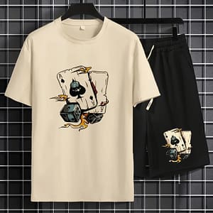 Graphic Print Men’ Piece Set, Short Sleeve T-shirt & Drawstring Shorts For Summer, Casual Comfy Versatile Outfits For Outdoor Sports Active Shop Online at Dubai Trades