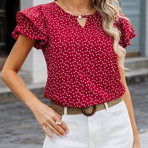 Heart Print Keyhole Blose, Elegant Layered Ruffle Sleeve Blouse For , Women’s Clothing Blouses Shop Online at Dubai Trades