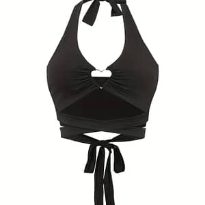 Heart Ring Linked Lace Up Halter Top, Y2k Sexy Backless Halter Top For Summer, Women’s Clothing Clothing Shop Online at Dubai Trades