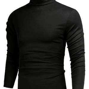 High Collar Warm Fleece Lined Shirt, Men’s Casual Warm Solid Mid Stretch Pullover Sweater For Clothing Shop Online at Dubai Trades 2