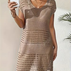 Hollow Out V Neck Coverup Dress, Casual Sleeveless Solid Solid Knit Beach Dress, Women’s Clothing Clothing Shop Online at Dubai Trades