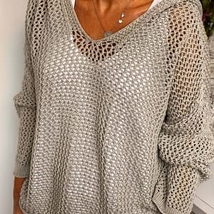 Hollow Out V-neck Knitted Sweater, Casual Long Sleeve Hooded Coverup Sweater, Women’s Clothing Clothing Shop Online at Dubai Trades