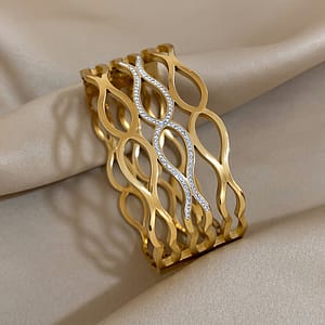 Hollowed Stainless Steel Luxury Bracelet With Rhinestones Inlaid – For Family, , Holiday Gifts, Christmas Gifts, Birthday Gifts Bangle Shop Online at Dubai Trades