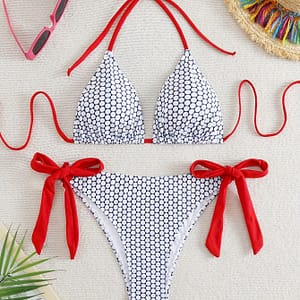 Honeycomb Block Triangle Halter Tie Strap Backless 2 Piece Set Bikini Swimsuits, Women’s Swimwear & Clothing Bikinis Shop Online at Dubai Trades