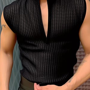 Incerun Men’s Sleek V-neck Knit Tank Top – Casual Solid Color, Stretch Fit For Summer Clothing Shop Online at Dubai Trades