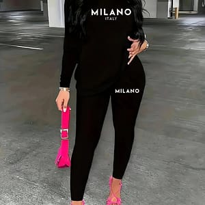 Italy Women’s Casual Crew Neck T-shirt And Leggings Set, Polyester Knit Fabric, Alphabet Print, , 95% Polyester 5% Elastane, 200g/m² – Comfortable And Stylish Outfit Clothing Shop Online at Dubai Trades