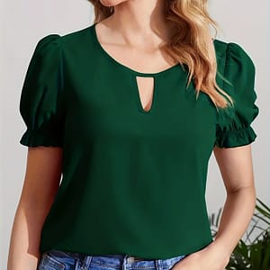 Keyhole Neck Blouse, Elegant Puff Sleeve Top For , Women’s Clothing Blouses Shop Online at Dubai Trades