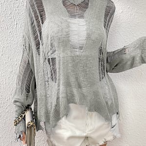 Knitted Shoulder Drop Sweater With Holes Clothing Shop Online at Dubai Trades