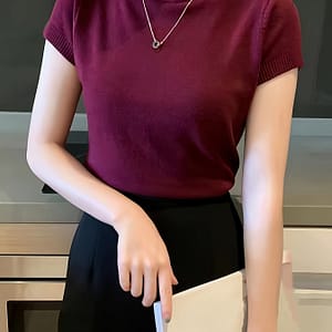 Knitted Versatile Design Half-high Collar Short Sleeve Thin Pullover Clothing Shop Online at Dubai Trades