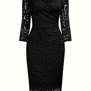 Lace Contrast V-neck -sleeve Mid-long Dress Clothing Shop Online at Dubai Trades