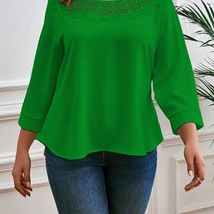 Lace Trim Crew Neck Blouse, Elegant Long Sleeve Blouse For Spring & Fall, Women’s Clothing Blouses Shop Online at Dubai Trades