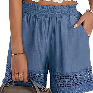 Lace Trim Slant Pocket Shorts, Casual Paper Bag Waist Shorts For Summer, Women’s Clothing Clothing Shop Online at Dubai Trades