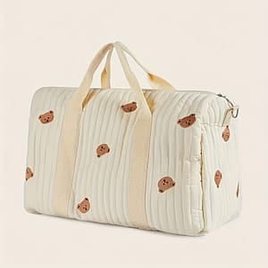 Large Capacity Embroidered Parent Bag With Cute – Polyester, White Travel Organizer For Moms With Multiple Pockets And Soft Handles, Mama Bag Baby Products Shop Online at Dubai Trades