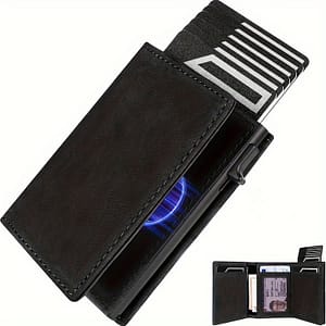 Leather Wallet With Pop-up Credit Card Holder, Coin Pocket & Id Slot – Minimalist Retro Design For Men, Card Organizer | Sleek Wallet | Stitching Accessories Shop Online at Dubai Trades