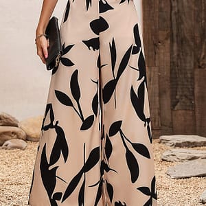 Leaves Print Wide Leg Pants, Elegant High Waist Loose Pants For Spring & Fall, Women’s Clothing Clothing Shop Online at Dubai Trades