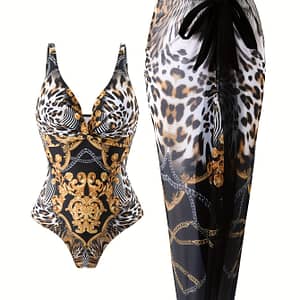 Leopard Print Chest Twist Body Suit 2 Piece Set Clothing Shop Online at Dubai Trades