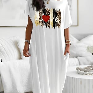 Leopard Print Long Dress – Casual Off-shoulder, Short Sleeve, Black With Golden & , Soft Polyester , Machine Washable For Spring/summer/fall – Women’ Clothing Shop Online at Dubai Trades