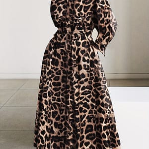 Leopard Print Maxi Dress, Casual Button Front Long Sleeve Dress, Women’s Clothing Clothing Shop Online at Dubai Trades