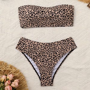 Leopard Print Strapless Bandeau 2 Piece Set Bikini Swimsuits, Women’s Swimwear & Clothing Bikinis Shop Online at Dubai Trades