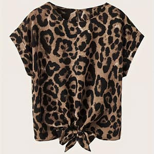 Leopard Print Tie Front Blouse, Casual Crew Neck Blouse For , Women’s Clothing Blouses Shop Online at Dubai Trades