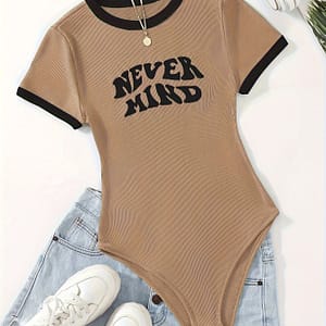 Letter Neck Bodysuit, Casual Short Sleeve Slim Fit Bodysuit For , Women’s Clothing Bodysuits Shop Online at Dubai Trades