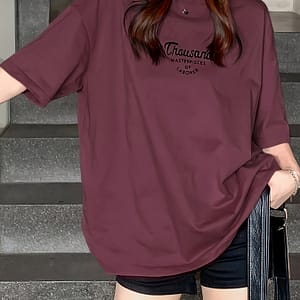 Letter Print Crew Neck Loose Solid T-shirt, Casual Short Sleeve Top For , Women’s Clothing Clothing Shop Online at Dubai Trades