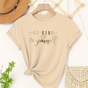 Letter Print T-shirt, Casual Short Sleeve Crew Neck Top For , Women’s Clothing Clothing Shop Online at Dubai Trades