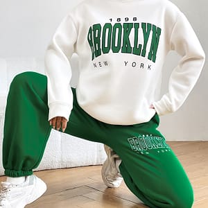 Letter Print Workout Two-piece Set, Crew Neck Long Sleeve Sweatshirt & Long Length Jogger Pants Outfits, Women’s Clothing Clothing Shop Online at Dubai Trades