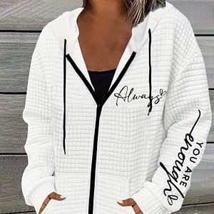 Letter Print Zipper Dual Pockets Hoodie, Casual Long Sleeve Drawstring Hoodies Sweatshirt, Women’s Clothing Casual Jackets Shop Online at Dubai Trades