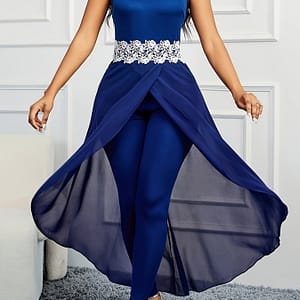 Liu Is A Snow Chiffon Spliced Open-back Tight-fitting Ladies Jumpsuit. Clothing Shop Online at Dubai Trades