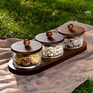 Living Room Fruit Plate Japanese Wooden Dried Fruit Display Plate Home Coffee Table Fruit Holder 2 Cans With Lid Candy Servers Shop Online at Dubai Trades