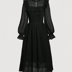 Long Sleeve Solid Color Dress, Elegant Square Neck A-line Midi Dress For Fall & Winter, Women’s Clothing Clothing Shop Online at Dubai Trades