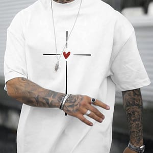 Love Heart Graphic Print Men’s Creative Top, Casual Short Sleeve Crew Neck T-shirt, Men’s Clothing For Summer Outdoor Clothing Shop Online at Dubai Trades