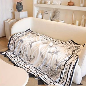 Luxurious Floral Throw Blanket – Cozy 100% Polyester Fleece, Machine Washable, Black & White Pattern With “love” Motif, Couch Or Bed Decor Bedding Shop Online at Dubai Trades