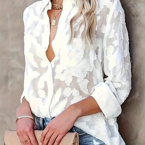 Luxurious Sheer Blouse – Stylish Button-up, Elegant Long Sleeves – A Spring And Autumn Wardrobe. Blouses Shop Online at Dubai Trades