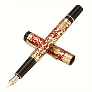 Luxurious Vintage Gold 5000 Fountain Pen With Red And Gold Dragon Engravings – School/office/business Gift – Copper Material, , Screw Cap, Fine Point Education & Crafts Shop Online at Dubai Trades