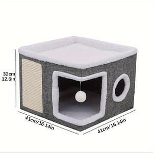 Luxury Double-layered Cat Nest With Sisal Scratching Post, Foldable And Enclosed Design, Large Space For Cats – Beds & Furniture Shop Online at Dubai Trades