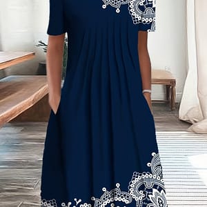 Mandala Print Short Sleeve Dress, Casual Crew Neck Dress For , Women’s Clothing Clothing Shop Online at Dubai Trades