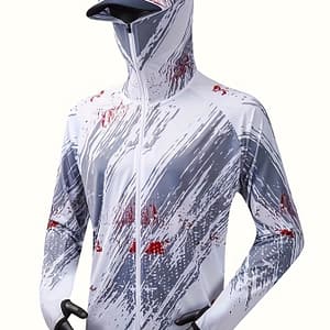 Men’ Fishing Jacket – Quick-dry, Sun Protection, Breathable Polyester, Blue And White Geometric Pattern, Hooded Outdoor Gear With Zipper Pockets, Fishing Gear Active Shop Online at Dubai Trades