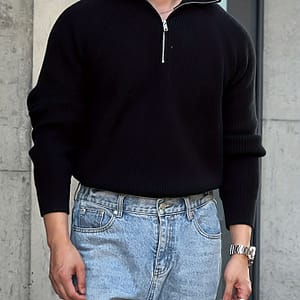 Men’ Knitted Sweater, Casual Long Sleeve Lapel Half Zipper Top For Winter Fall Clothing Shop Online at Dubai Trades