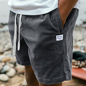 Men’ Patched Corduroy Shorts With Drawstrings, Casual Stylish Versatile Shorts For Summer Outdoors Clothing Shop Online at Dubai Trades